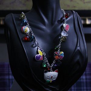 NWT Rainbow Enamel Cat Necklace and Earring Set